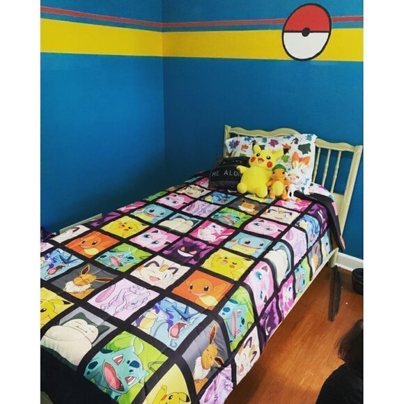 𝅺POKÉMON Twin Bed Set 64" x 86" Heavy Weight Comforter Sheet Pillow Case Kid NWT - Picture 2 of 8